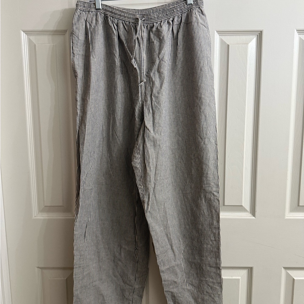 Lizsport Linen/Cotton Blend Striped Gray Pants
